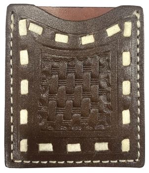 Stick On Basket Tooled Dark Leather Cell Phone Card Wallet
